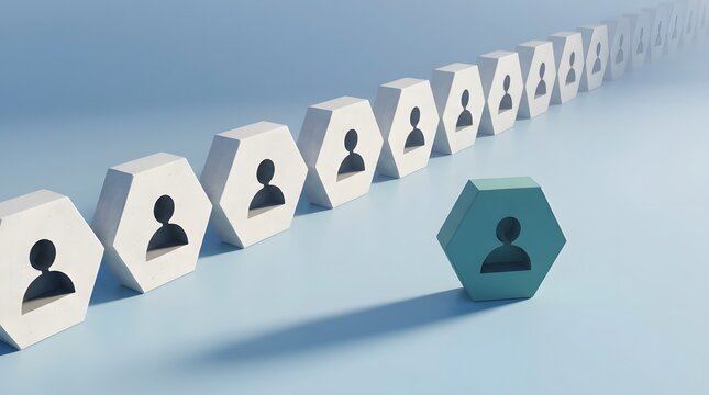Person shaped Cutouts On Cubes 3d Rendering With Blue Background