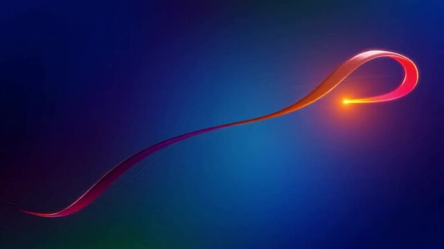 Radiant orange light trail moves dynamically across a dark deep blue background in this smooth cinematic motion footage animation capturing the fluid energy of a bright glowing particle in transit