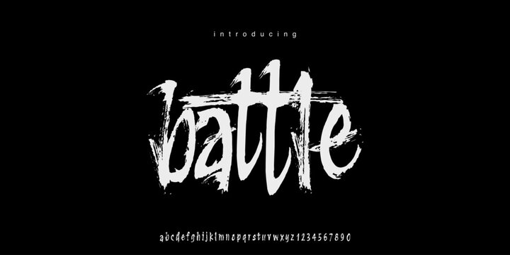 Battle: A fierce combat font. Aggressive dry-brush display script inspired by war slashes for esports and metal band logos.