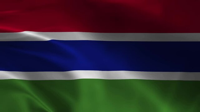 Gambia National Flag Waving in Wind, Realistic Fabric Texture Background Animation