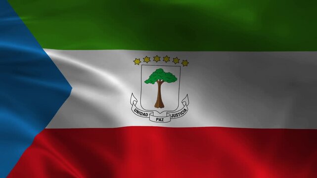 Equatorial Guinea National Flag Waving in Wind, Realistic Fabric Animation Background Video