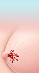 Naklejka premium Close-up of human skin with blood drops on the nipple area, symbolizing health awareness and medical concepts