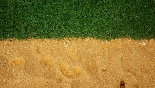 Grass and sand meeting at a playground edge