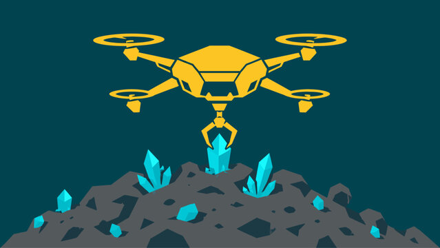 Autonomous Drone Extracting Rare Crystals from Asteroid Surface for Space Mining Operations