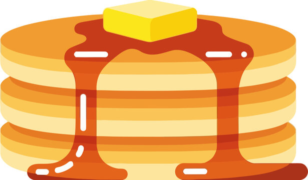 Stack of pancakes with syrup and butter.