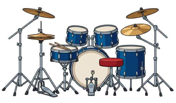 Cartoon Drum Set Ready for Rock and Pop Music Performance