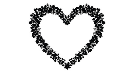 Fototapeta premium Floral heart shape black silhouette on a white background