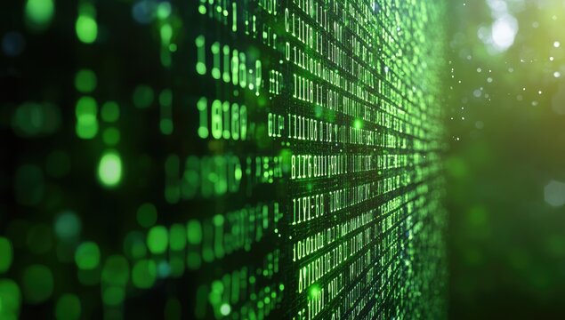 Digital Matrix Display with Green Binary Code and Glowing Effects | AI Generated