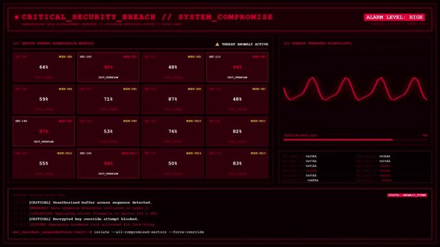 Red Critical Security Breach System Compromise Sci Fi HUD Interface.