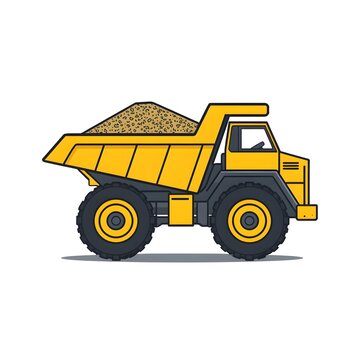 Modern flat vector illustration of stylized symmetrical dumper truck