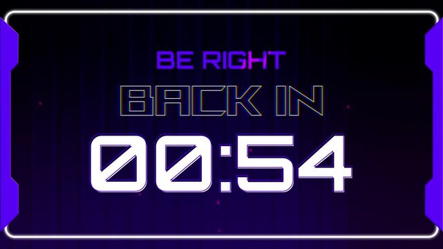 Digital Countdown Timer with Be Right Back Text Overlay