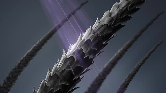3D hair damaged by UV sun light dry close up damaged cuticle strand texture care concept
