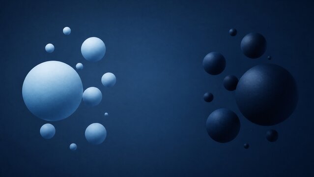 Light and dark blue spheres separated on a deep blue background, suggesting opposition.