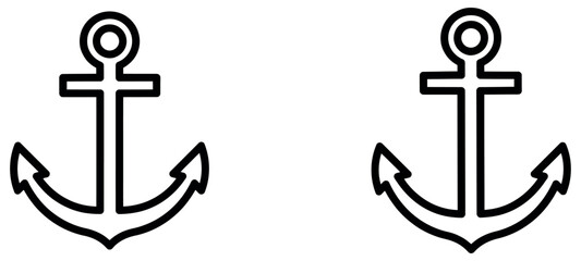 Two simple black anchor outline icons isolated on a plain white background for maritime design. © Akram
