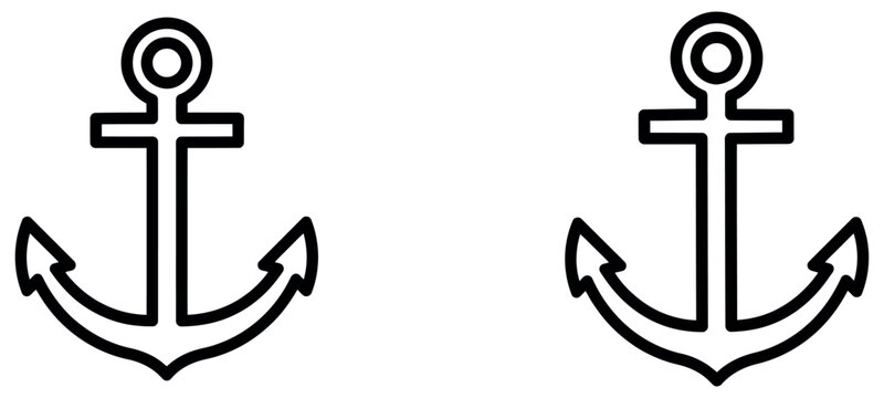 Two simple black anchor outline icons isolated on a plain white background for maritime design.