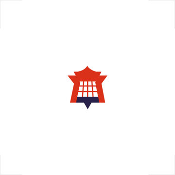 Asian torii gate real estate corporate minimalist geometric emblem provides premium branding for travel hospitality software applications property development agency restaurant food business enterpris