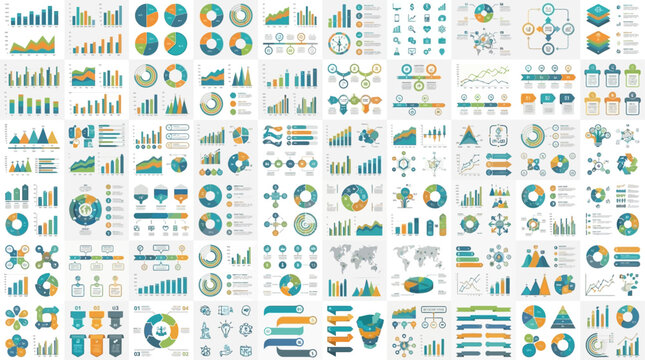 Expansive data visualization vector concept collection A complete set of infographic elements, diverse charts, and modern graphs for business analytics and strategic reporting