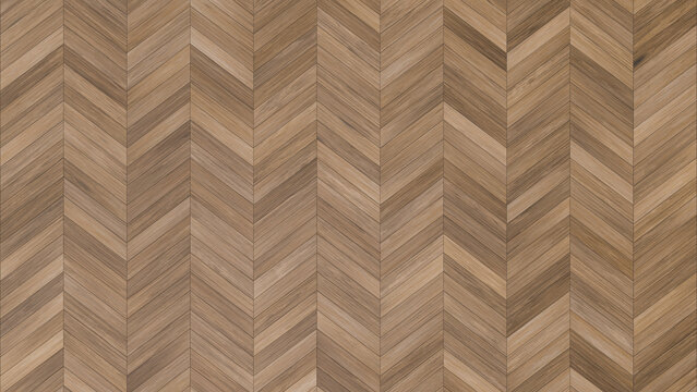 A close-up view of a wooden floor with a classic herringbone pattern, featuring warm brown tones and natural wood grain variations.