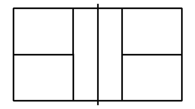 Pickleball Court Line Drawing Illustration. modern pickleball court icon animation with simple line design on a dark or minimal background. Represents pickleball sport, court layout,
