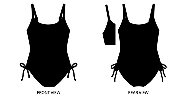 Women's One Piece Swimwear CAD Template with Side Tie Details Technical Drawing