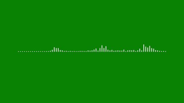 Modern digital sound waveform animation featuring white frequency spectrum lines and reactive equalizer meter green screen seamless podcast visualizer in 4k.