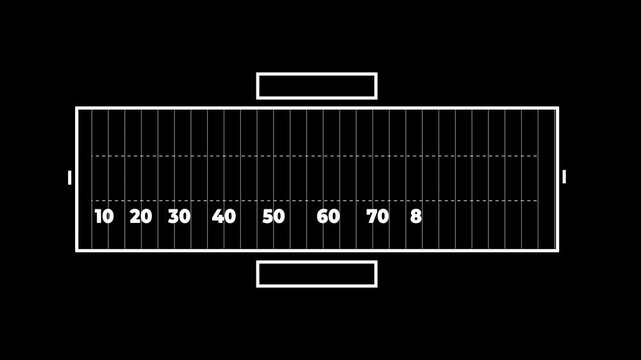 Minimalist White American Football Field Diagram with Player Positions and Yard Markers.Minimalist White American Football Field Diagram with Player Positions and Yard Markers