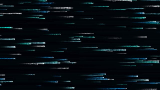 Digital abstract visualization featuring glowing futuristic data streams and binary code patterns on transparent backdrop