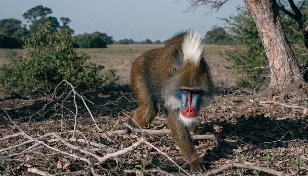 Mandrill (Mandrillus sphinx) in the forest, African savannah, Botswana.
