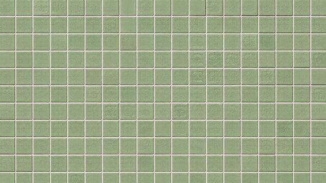 Sage green square ceramic tile grid with subtle texture and white grout, repeating pattern for wall, backsplash, or flooring