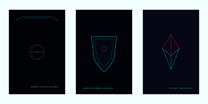 Abstract metric advanced hud display with target and glowing lines on dark background.