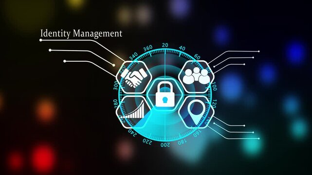Identity Management Concept with Digital Radar HUD Interface - Secure User Data Protection, Network Access Control and Cyber Security System Motion Graphics Animation.