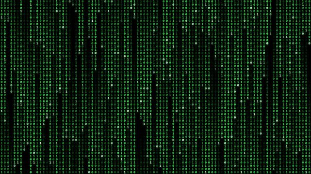 Digital Binary Code Matrix Displaying Random Ones and Zeros on Screen for Technology Visuals