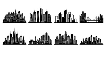 Fototapeta premium City skyline silhouettes collection modern and historic urban landscapes