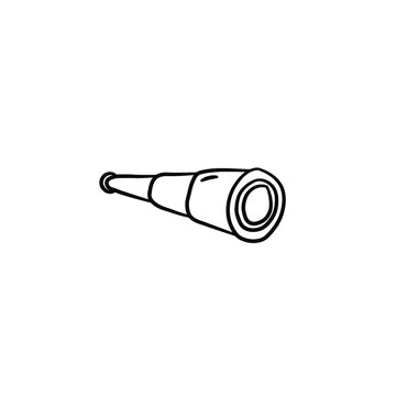 Hand-drawn pirate spyglass sketch. Minimalist monocular telescope line art illustration