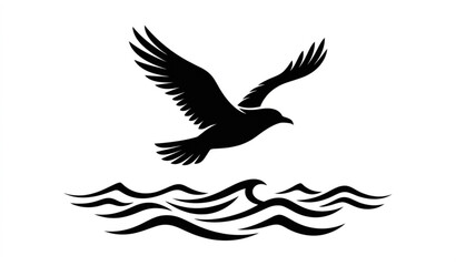 Fototapeta premium Black Bird Flying Over Water Silhouette Vector Illustration