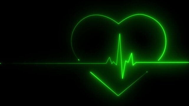 Neon heart symbol EKG heartbeat pulse rate. vector illustration on transparent background.heart love icon with a pulsing line.