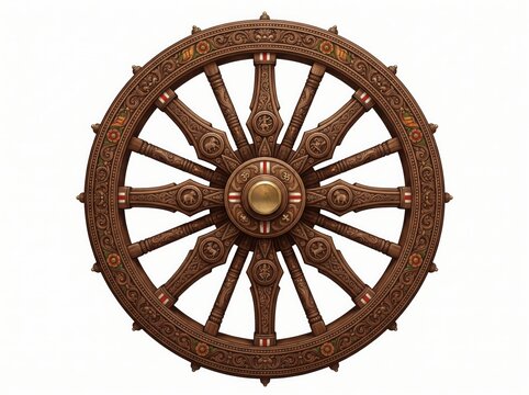Traditional Wooden Chariot Wheel with Detailed Radial Carvings Inspired by Jagannath Temple Heritage Ratha Yatra Symbolism and Odisha Cultural Traditions