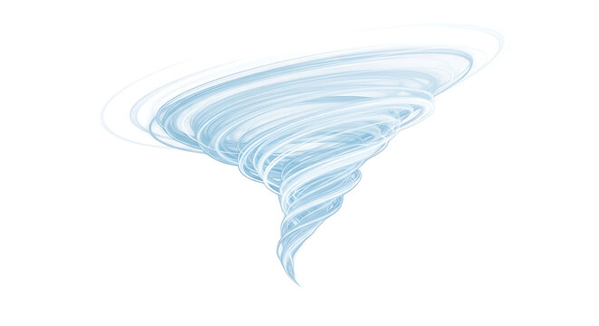 Abstract light blue tornado vortex swirling wind storm isolated on white background dynamic motion