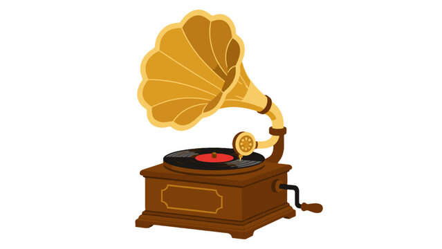 Vintage gramophone with record player in flat vector style