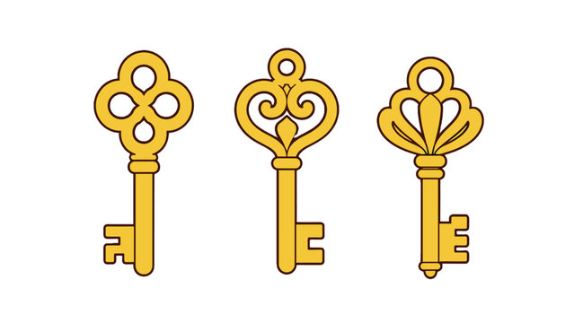 Set of three ornate antique keys in golden vector style