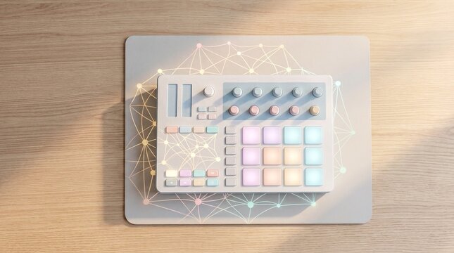 AI Music Creation: Sleek MIDI Controller on Minimalist Desk for Creative Technology