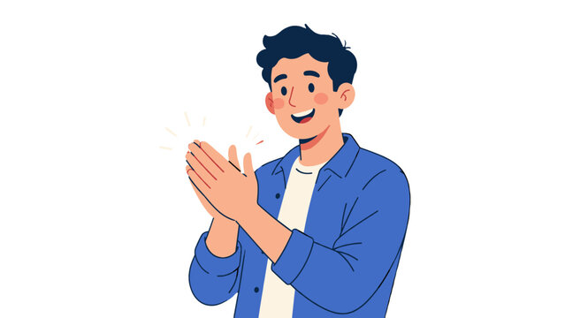 Smiling man clapping hands in flat vector illustration