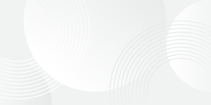 Abstract white and gray geometric background with elegant overlapping circles and concentric ring lines, modern minimalist luxury vector banner for corporate business presentation
