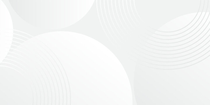 Abstract white and gray geometric background with elegant overlapping circles and concentric ring lines, modern minimalist luxury vector banner for corporate business presentation