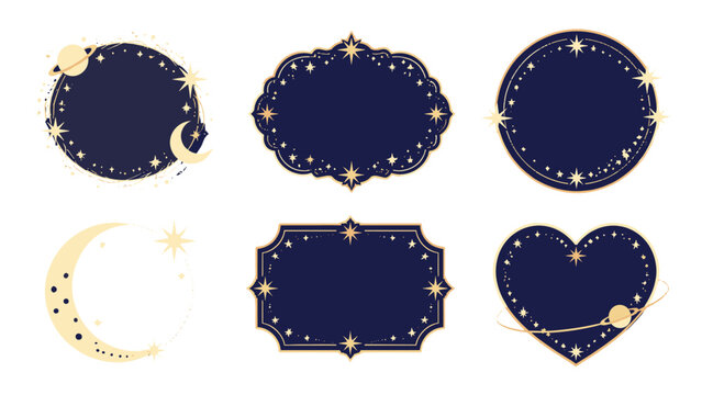 Celestial decorative frame set with stars moon and planet