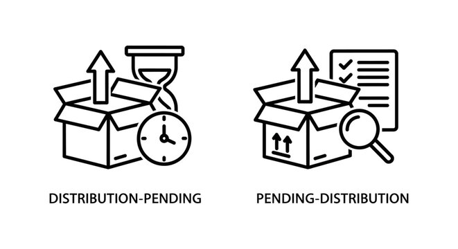 Icons representing distribution pending and pending distribution time and checklist elements distribution logistics shipping delivery hourglass checklist document workflow
