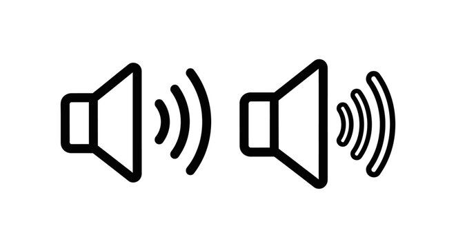 Icons of two speakers emitting sound waves representing volume or audio output loudness broadcast communication illustration technology entertainment frequency adjustment equipment