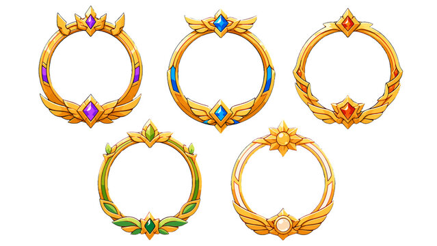 Set of ornate golden circular fantasy avatar frame borders