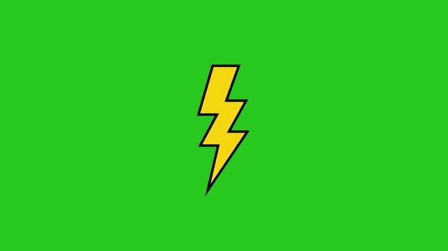 Animated yellow lightning bolt on green screen chroma key background