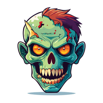 Cartoon zombie head with glowing eyes